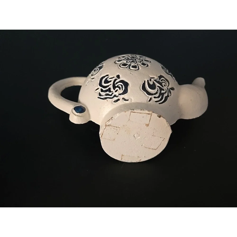 Vintage Cast Iron Teapot / Kettle‎ Blue And White Door Stopper Stay